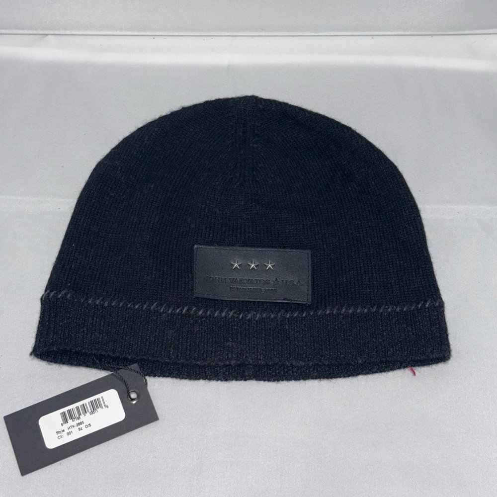 John Varvatos Black Knit Beanie with Star Accents